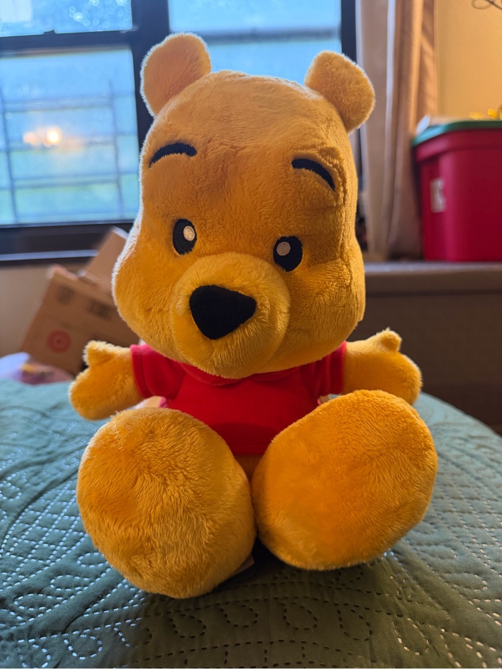 Plush Yellow Bear Toy with Red Shirt - Soft Cuddly Kids Plush